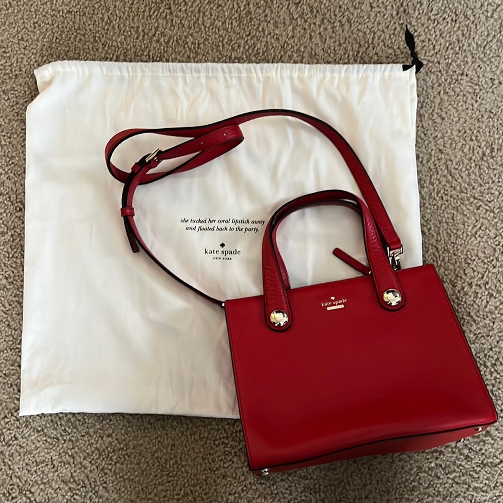 kate spade Red Pebble Leather Handbag with Crossbody Strap & Dust Cover